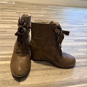 Brown Lace-Up Wedge Boots